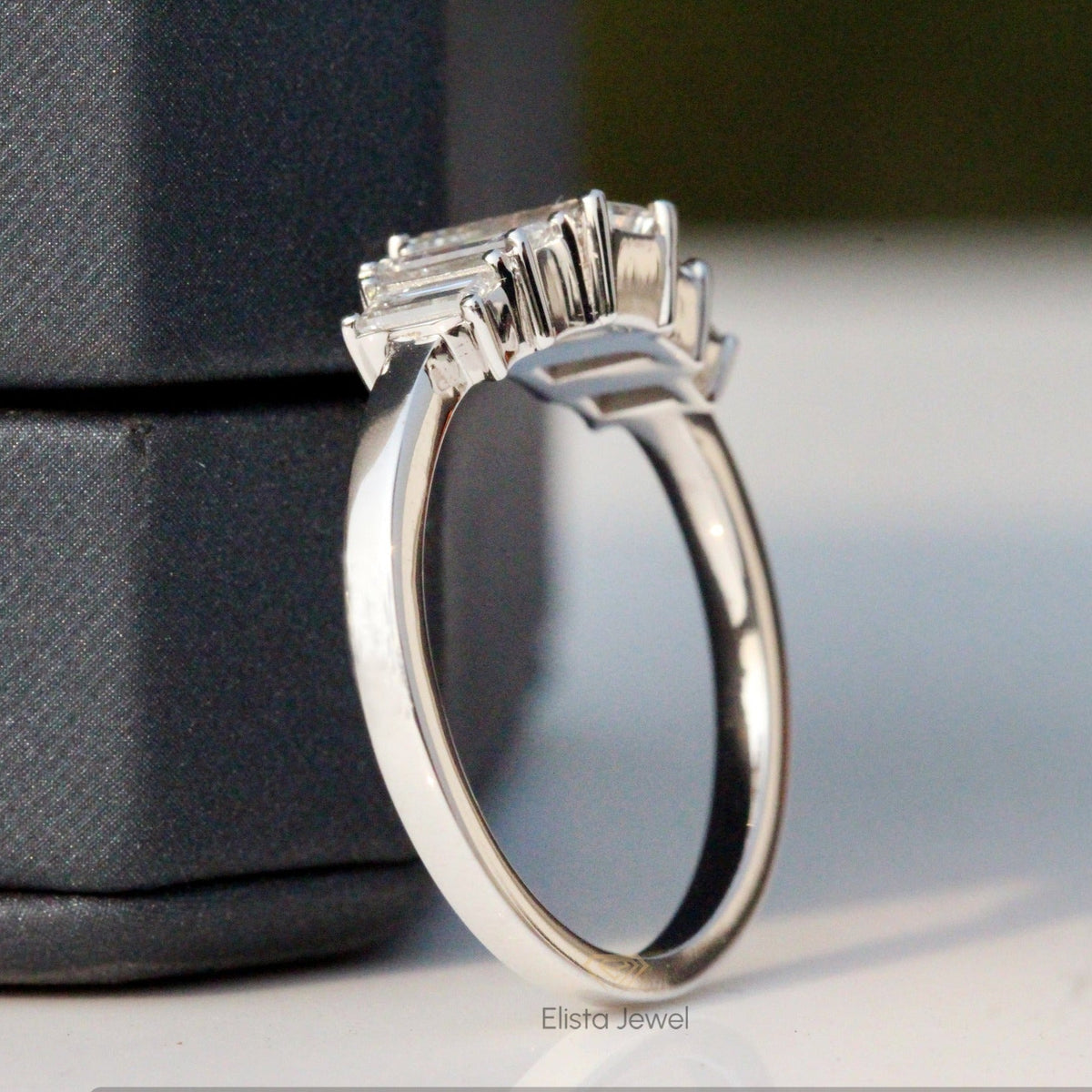 Emerald Cut Five Stone Engagement ring - Profile View