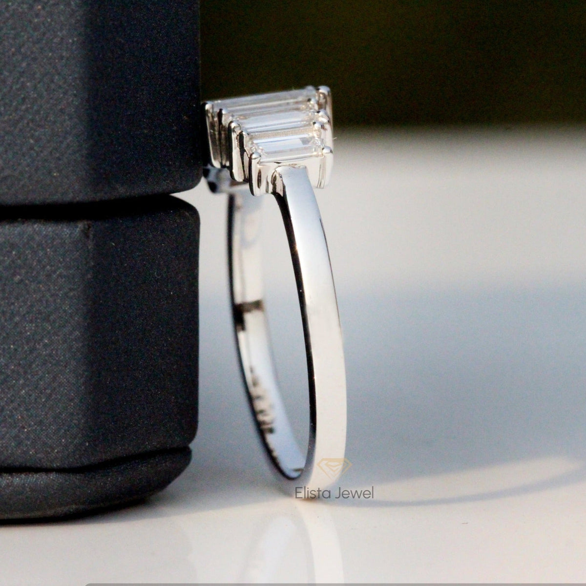 Emerald Cut Five Stone Engagement ring - Close-up View