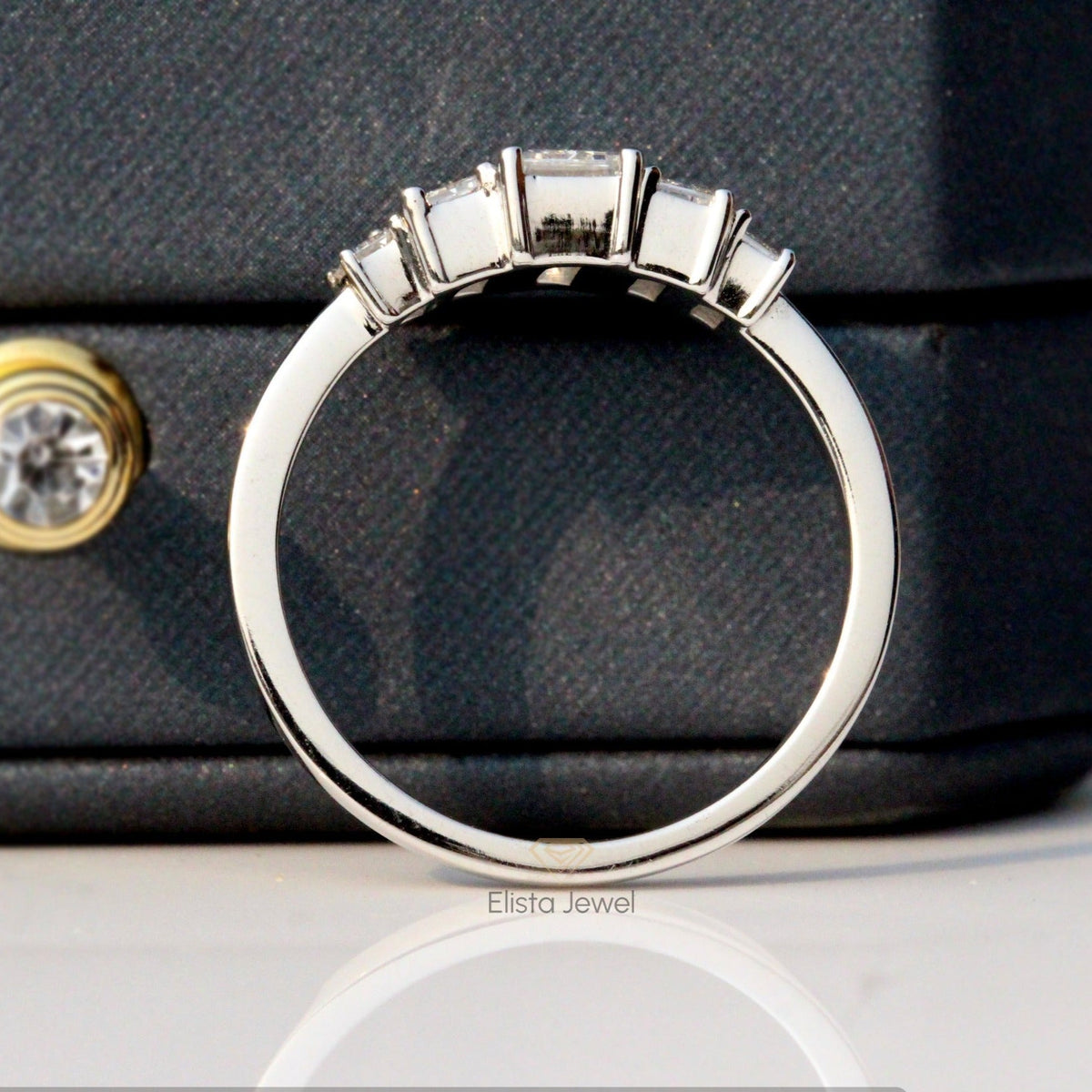 Emerald Cut Five Stone Engagement ring in 14K - Side View