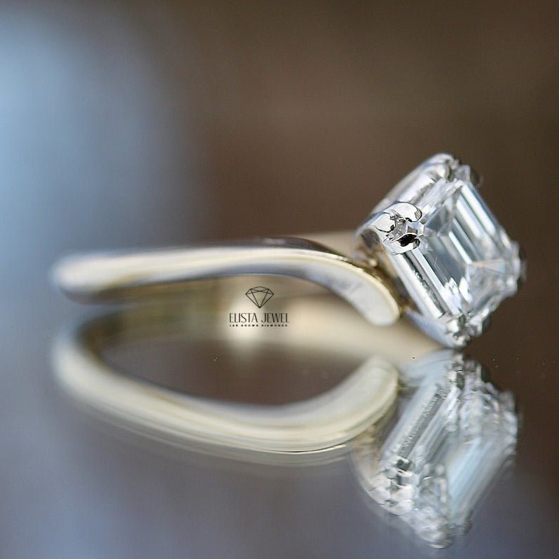 Emerald Cut Solitaire Engagement Lab Grown Diamond Ring in 18K - Angled View