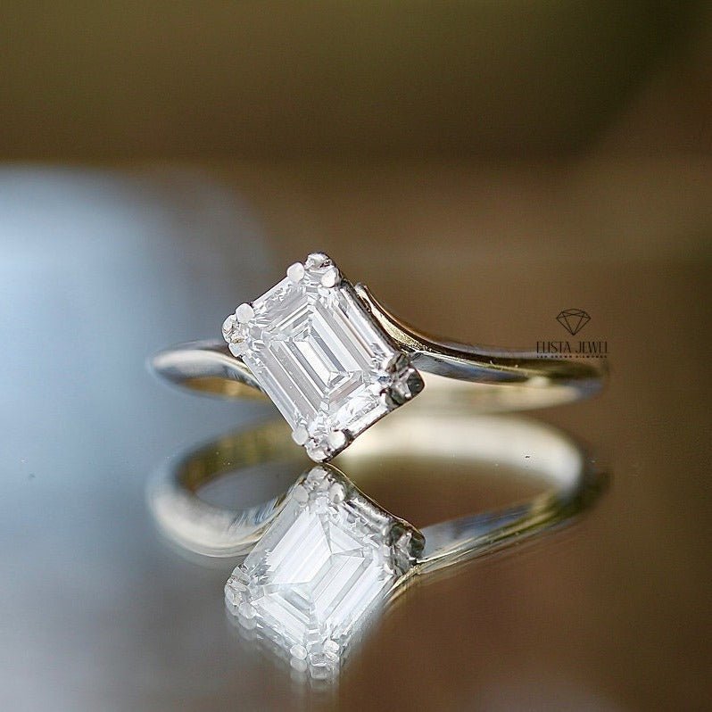 Emerald Cut Solitaire Engagement Lab Grown Diamond Ring in 14K - Side View