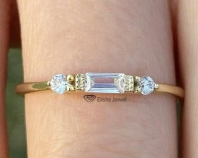 Dainty Baguette Lab Diamond Engagement Ring,