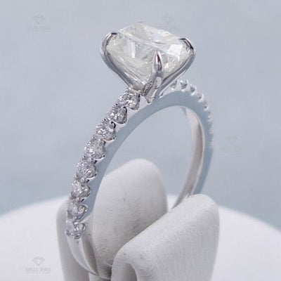 Elongated Cushion Cut Accent Engagement Ring