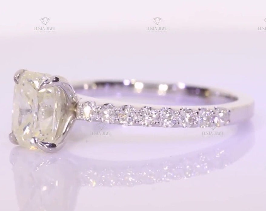 Elongated Cushion Cut Accent Engagement Ring