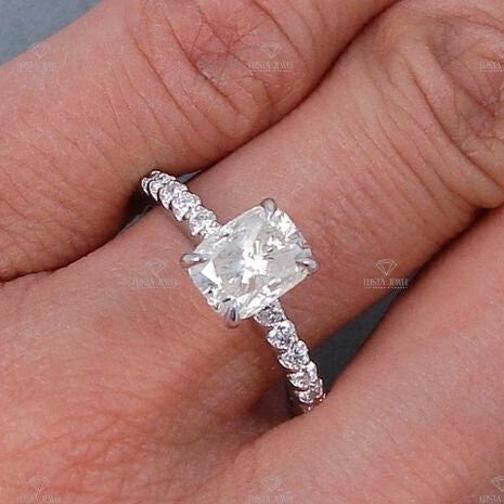 Elongated Cushion Cut Accent Engagement Ring