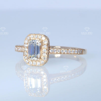 Emerald Cut Halo Vintage Ring