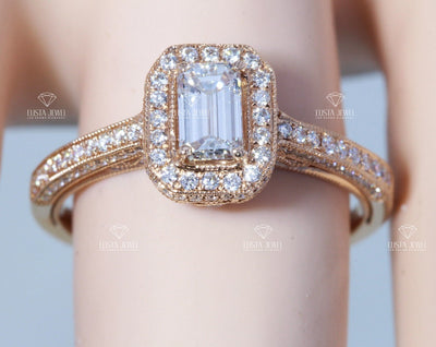 Emerald Cut Halo Vintage Ring