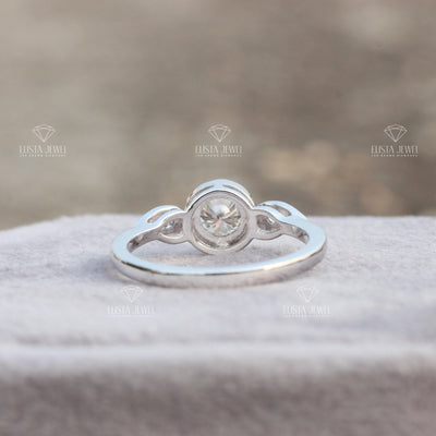 Dainty Certified Round Diamond Set In Full Bezel Platinum Engagement Ring For Her