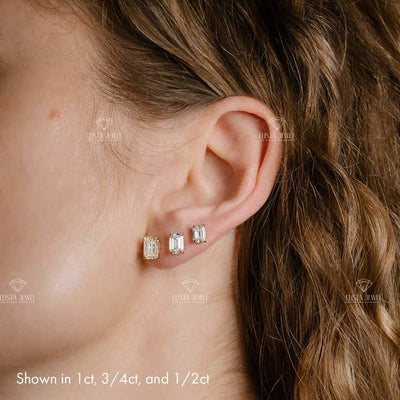 Emerald Cut Solitaire Stud Earrings