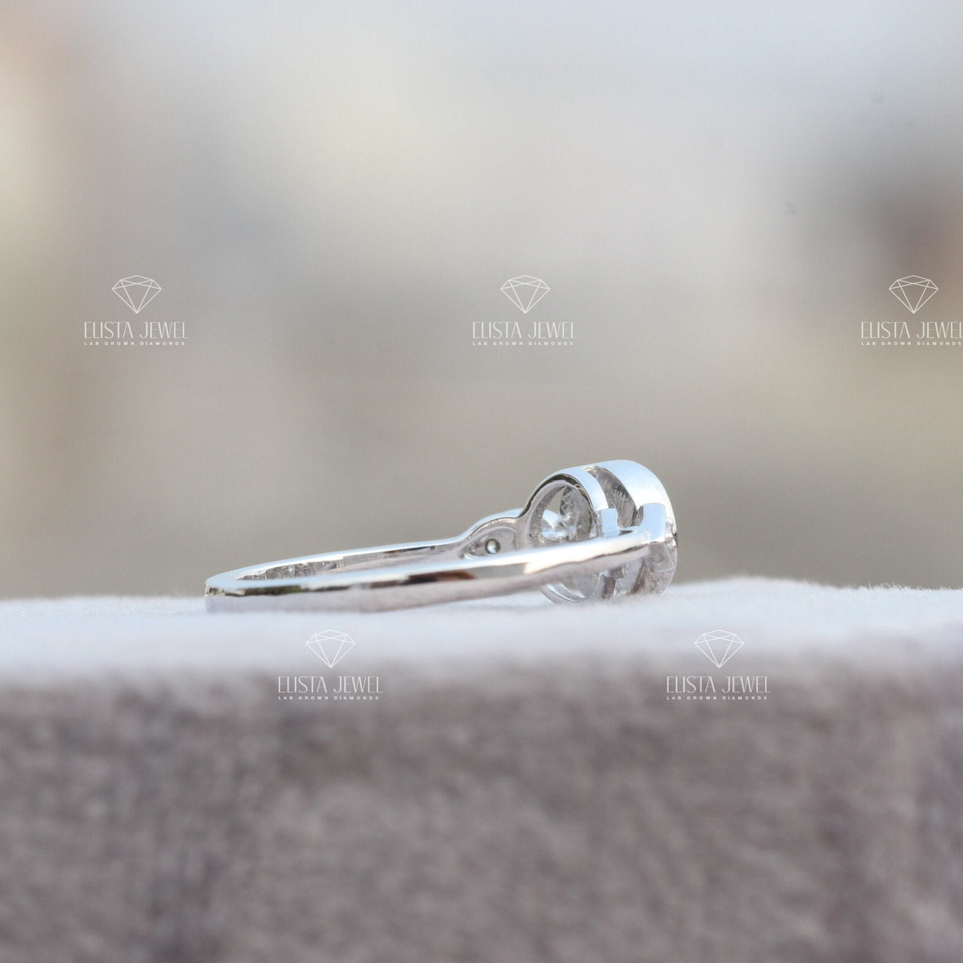 Dainty Certified Round Diamond Set In Full Bezel Platinum Engagement Ring For Her
