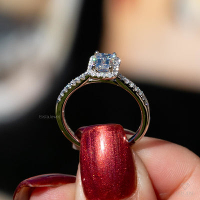 Emerald Cut Halo Engagement Ring