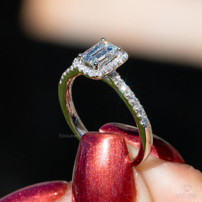 Emerald Cut Halo Engagement Ring