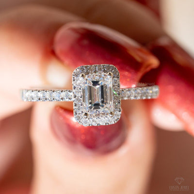 Emerald Cut Halo Engagement Ring