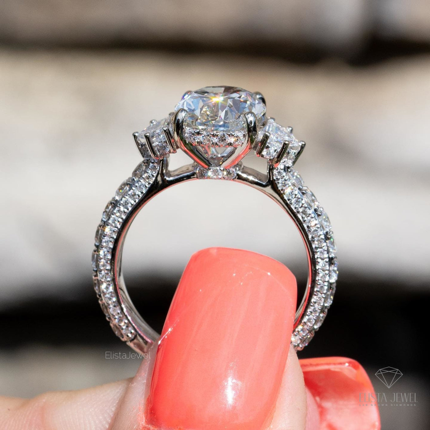 Oval Cut Three Stone Accent Wedding Ring