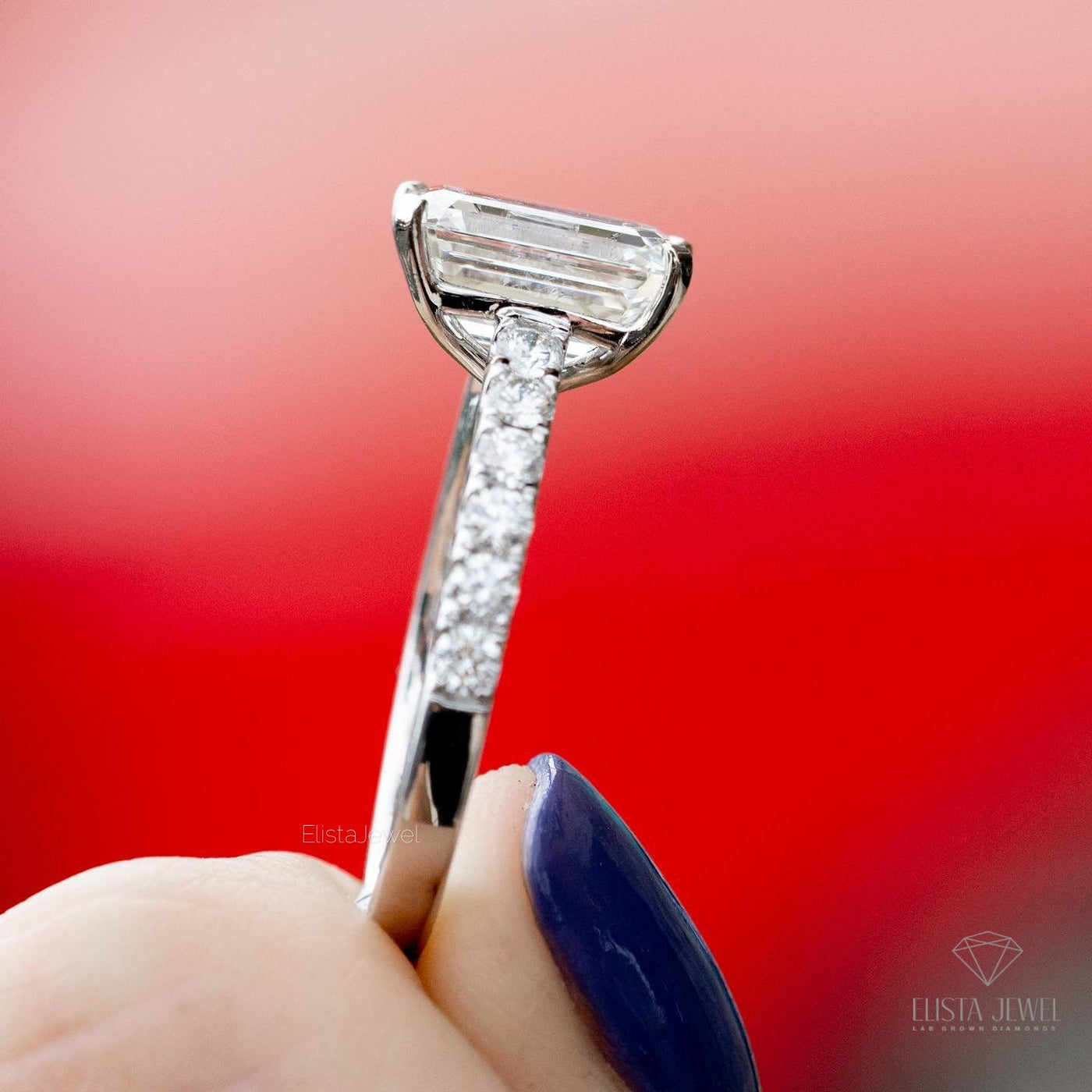 Emerald Cut Accent Engagement Ring