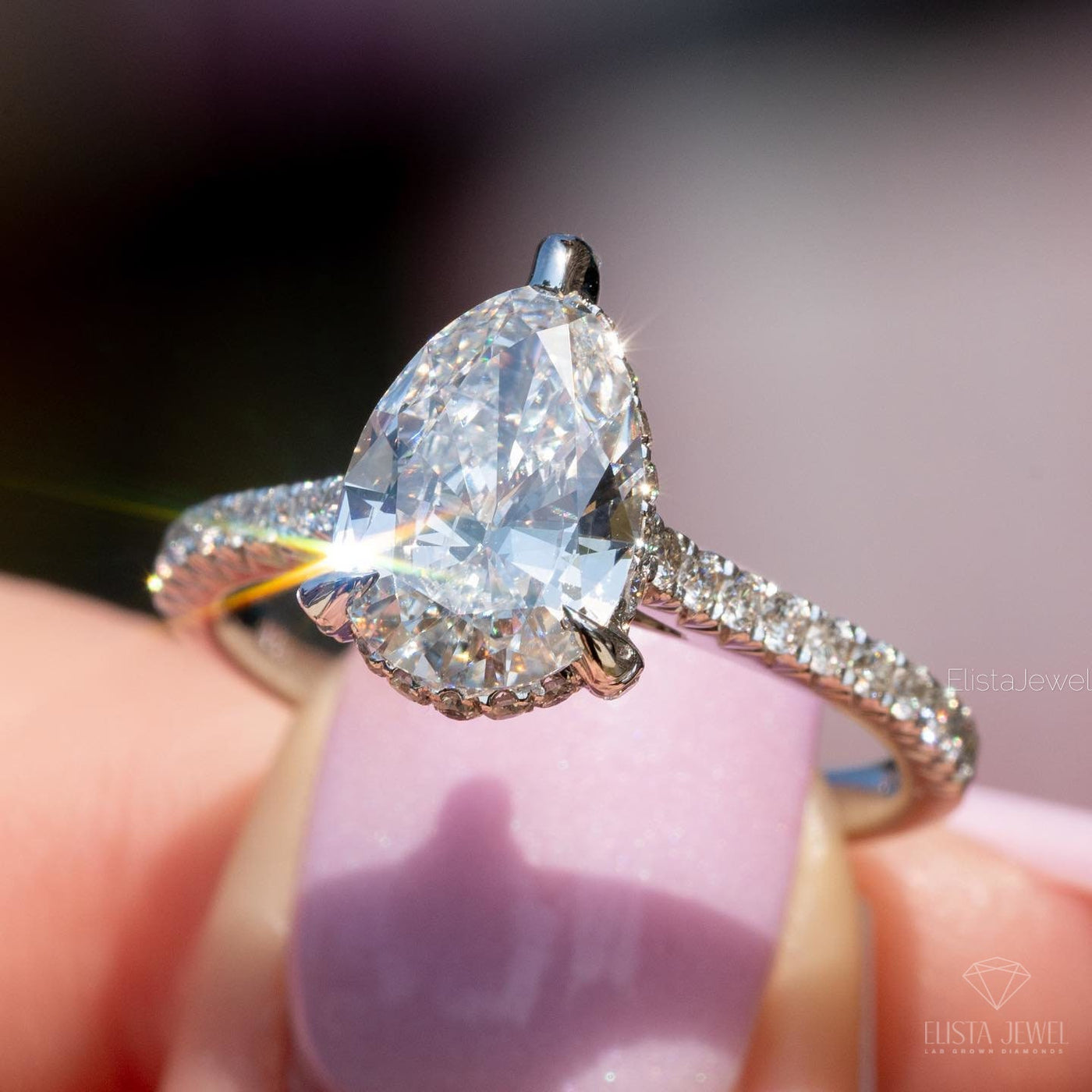 Pear Cut Accent Engagement Ring