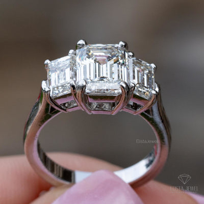 Emerald Cut Three Stone Wedding Ring