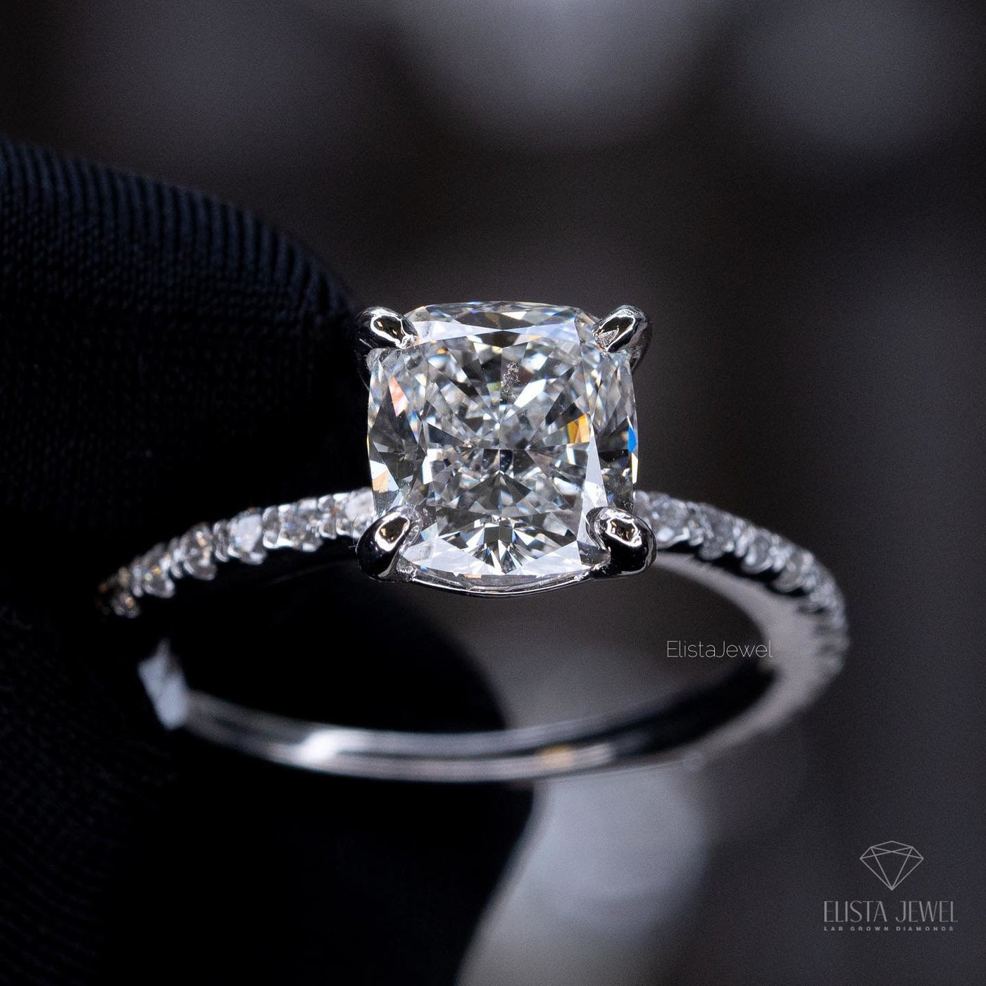 Cushion Cut Accent Engagement Ring