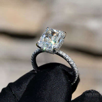 Radiant Cut Hidden Halo Wedding Ring