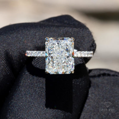 Radiant Cut Hidden Halo Wedding Ring