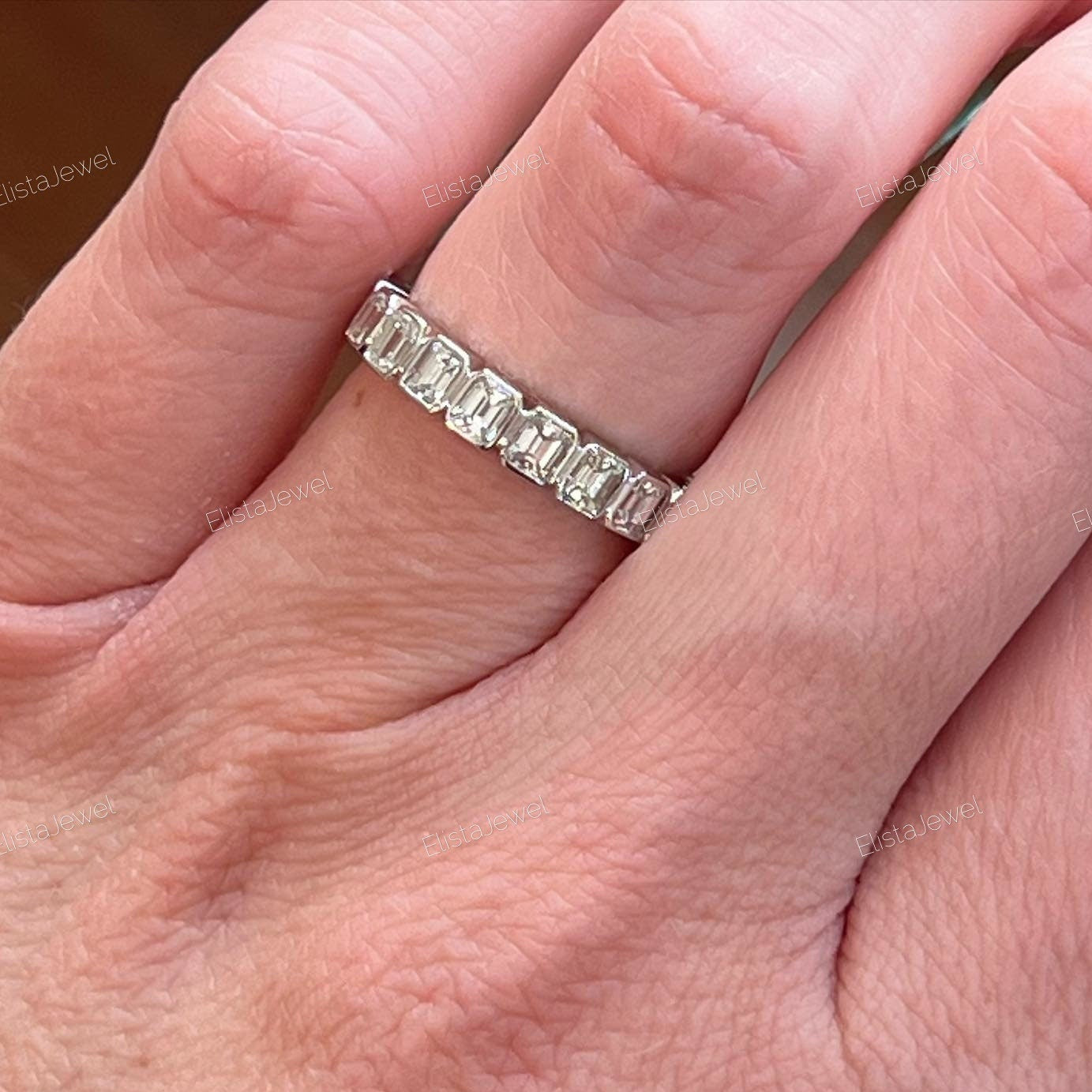 Emerald Cut Bezel Full Eternity Band