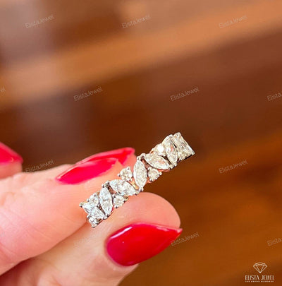 Marquise And Round Cut Half Eternity Band