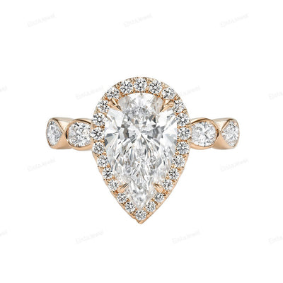 Pear Cut Halo Accent Engagement Ring
