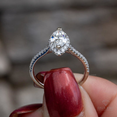 Marquise Cut Halo Accent Engagement Ring