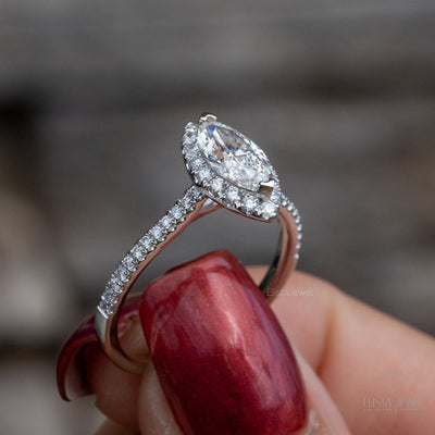 Marquise Cut Halo Accent Engagement Ring