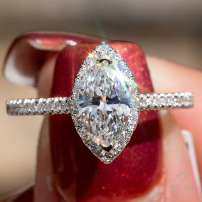 Marquise Cut Halo Accent Engagement Ring