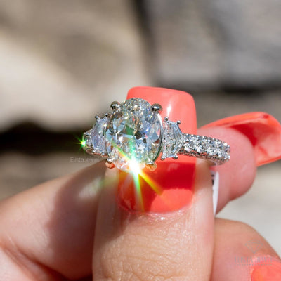 Oval Cut Three Stone Accent Wedding Ring