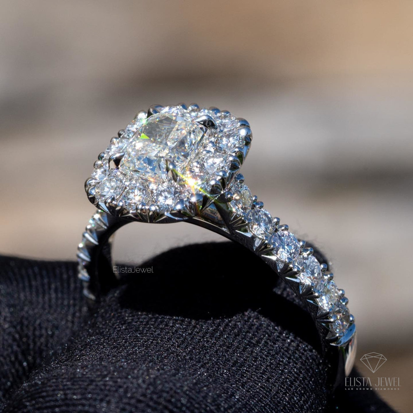 Cushion Cut Halo Engagement Ring