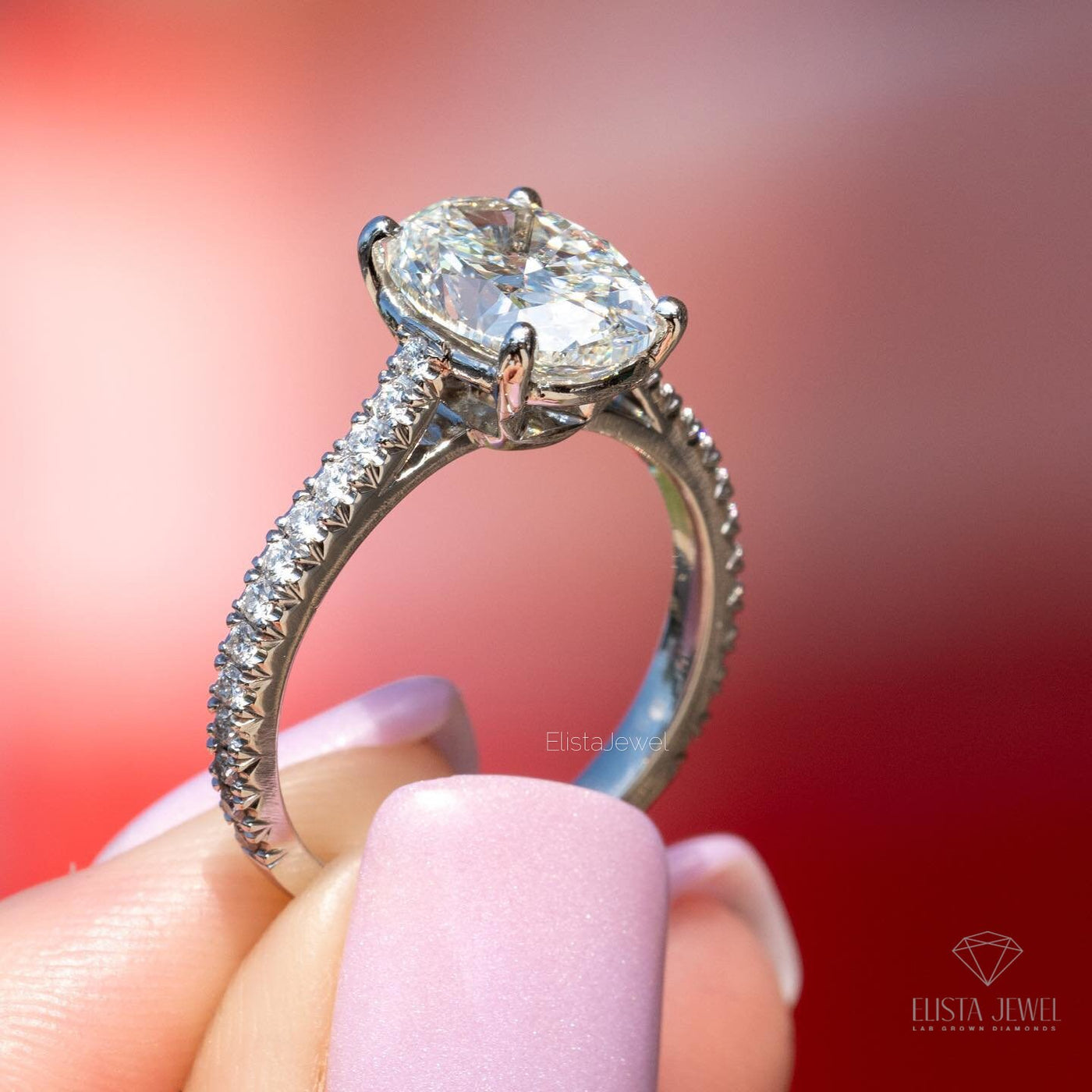 Oval Cut Accent Engagement Ring