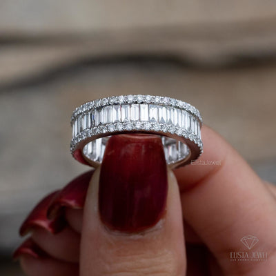 Round & Baguette Cut Eternity Wedding Band