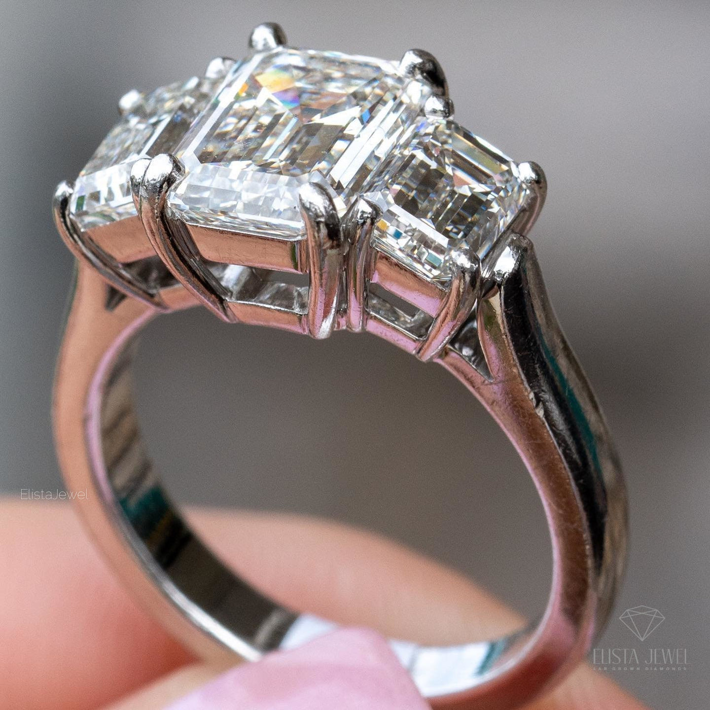 Emerald Cut Three Stone Wedding Ring