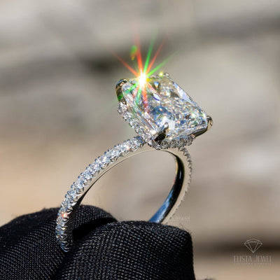 Radiant Cut Hidden Halo Wedding Ring