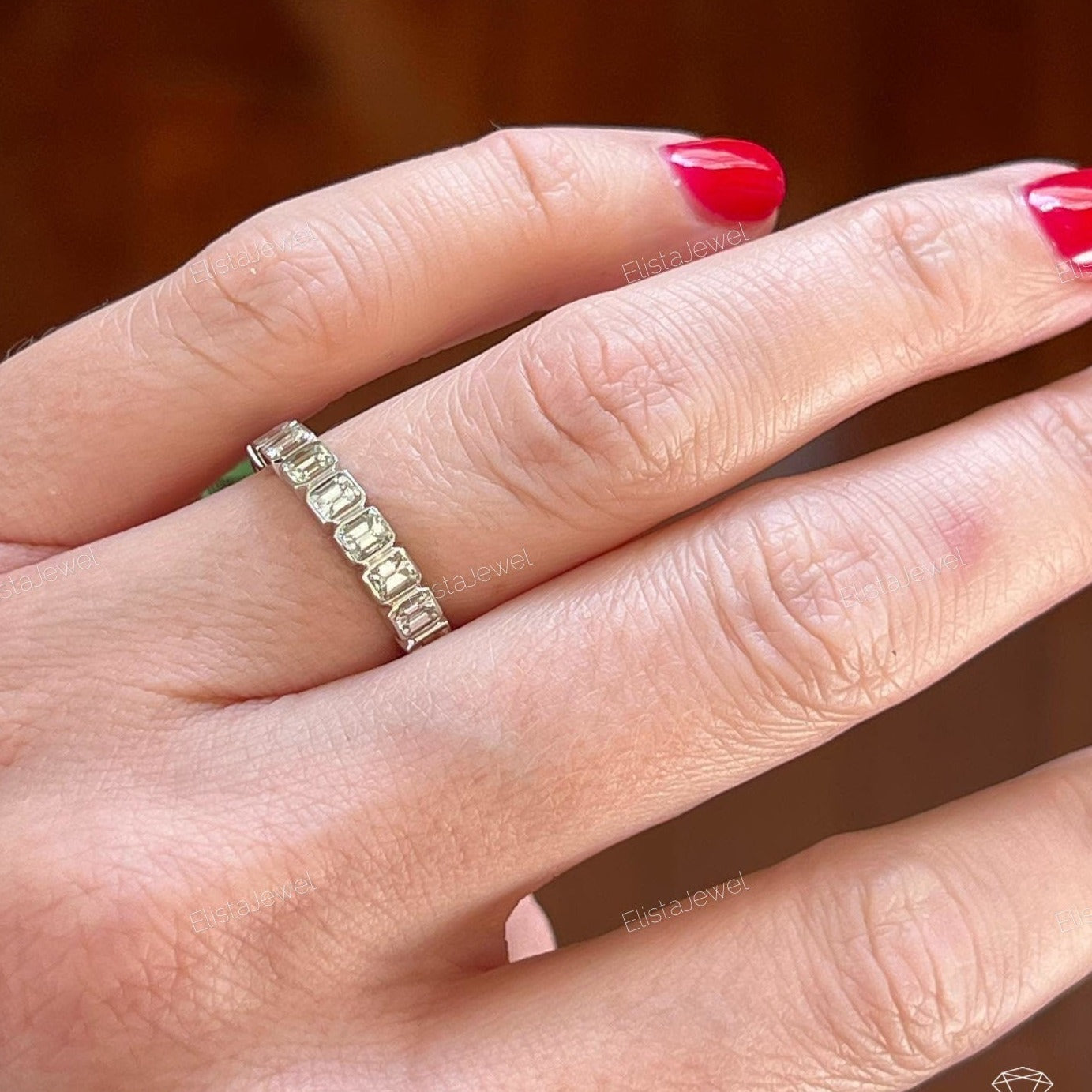 Emerald Cut Bezel Full Eternity Band