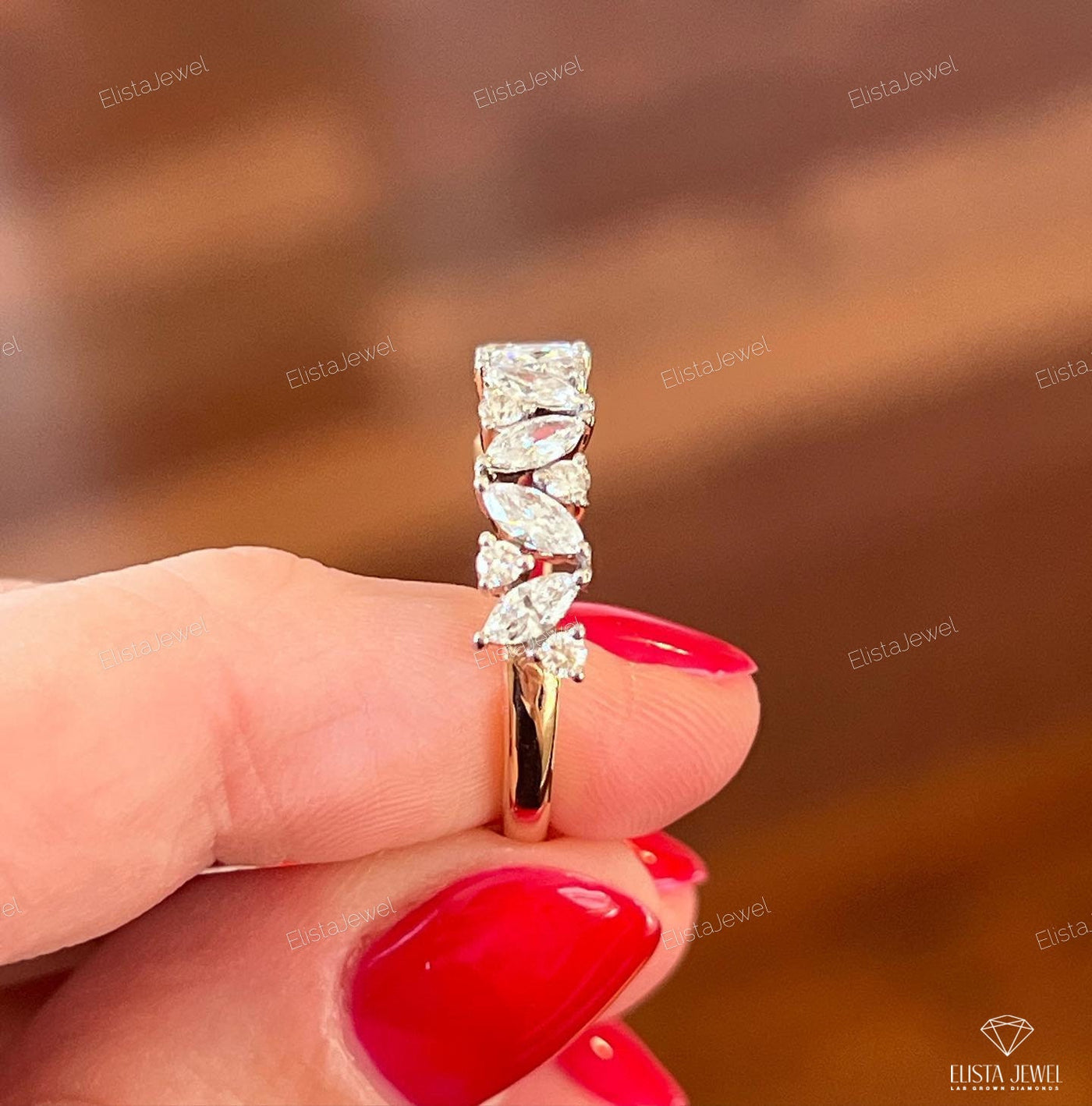 Marquise And Round Cut Half Eternity Band