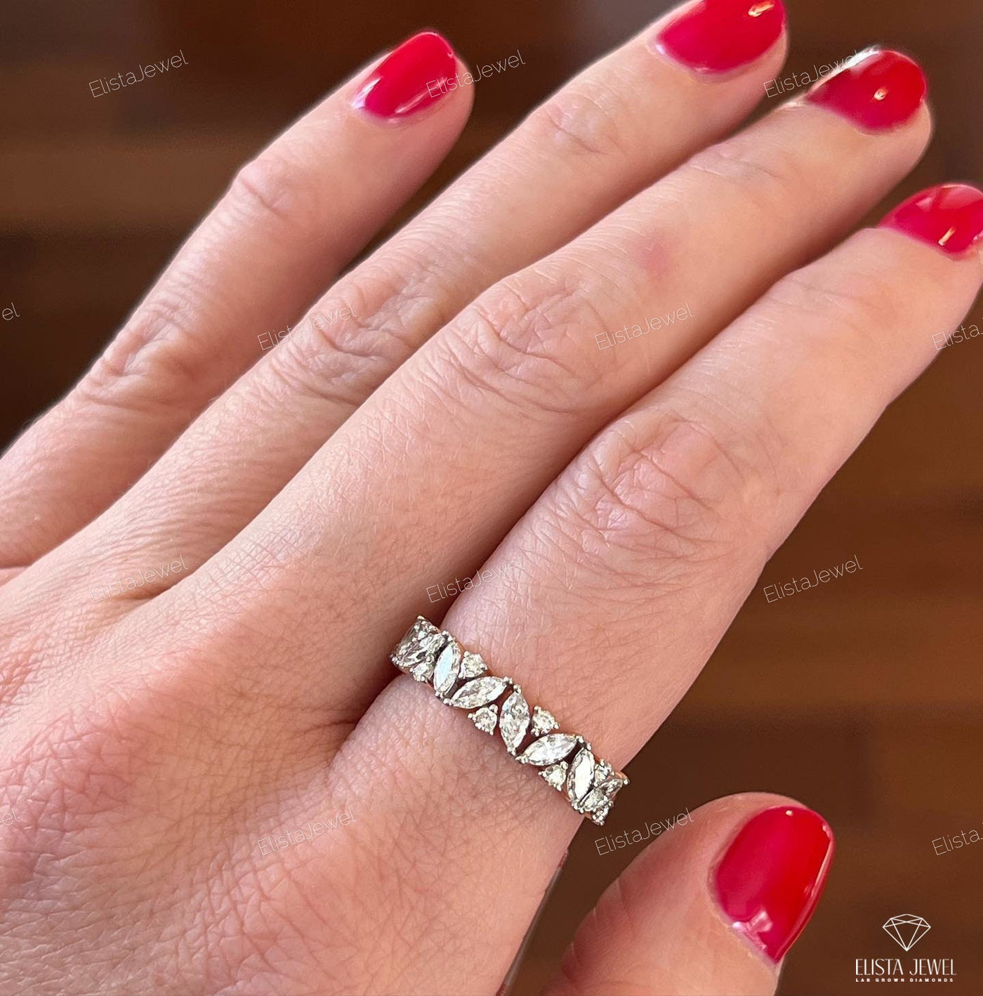 Marquise And Round Cut Half Eternity Band