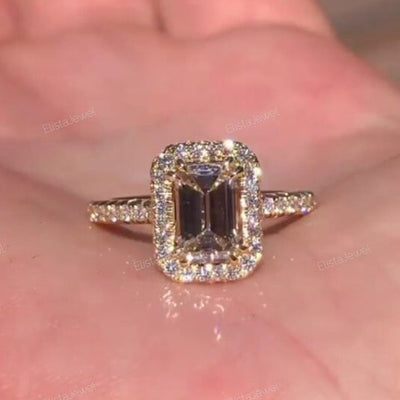 Emerald Cut Halo Engagement Ring