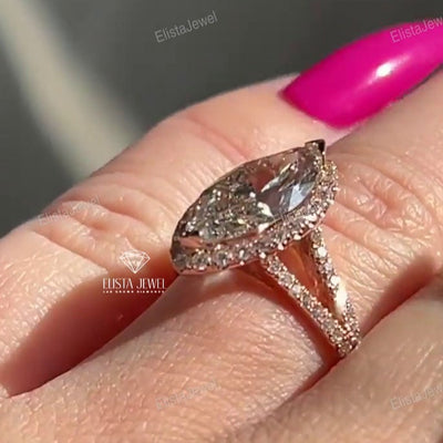 Marquise Cut Halo Engagement Ring