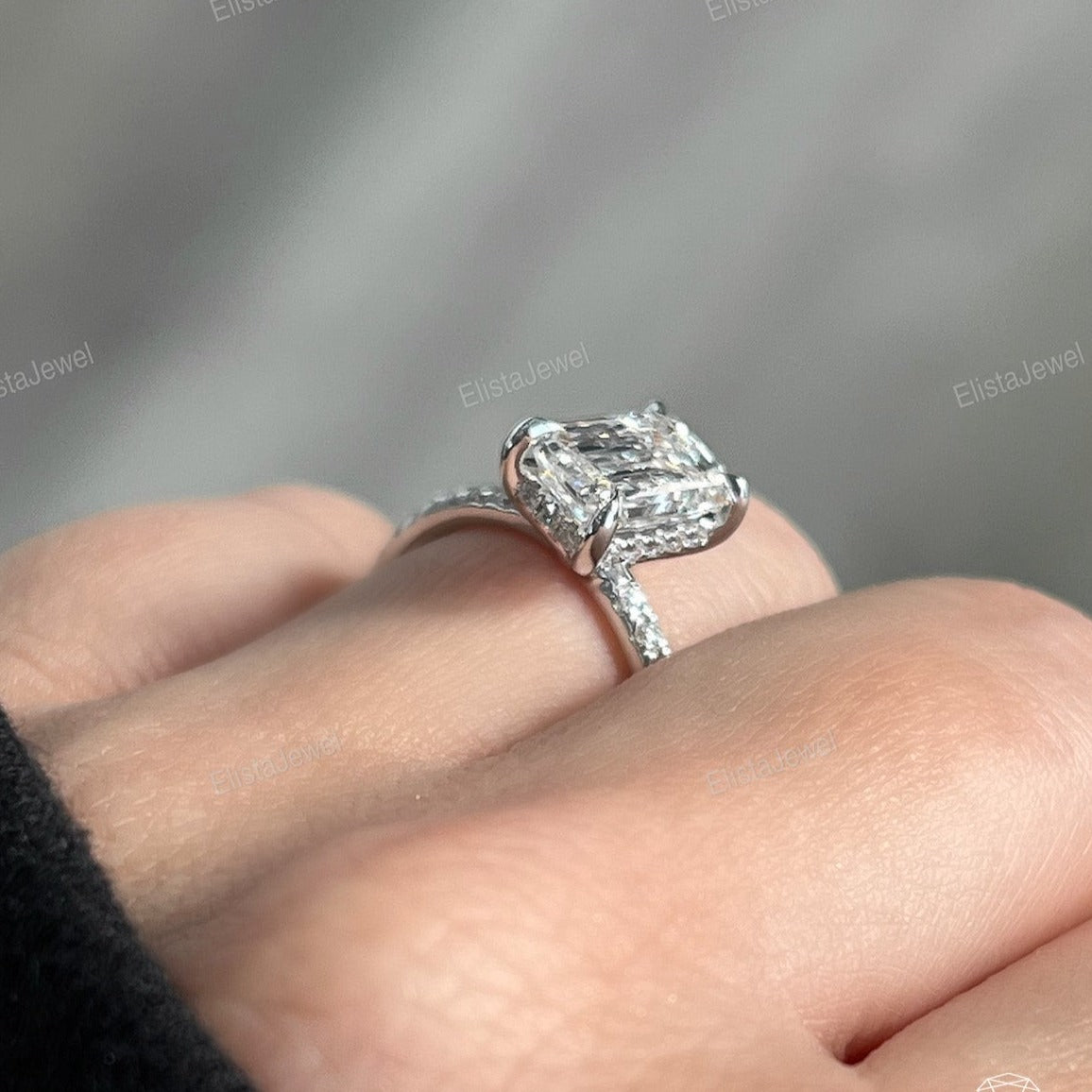 Emerald Cut Hidden Halo Engagement Ring