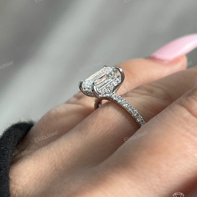 Emerald Cut Hidden Halo Engagement Ring