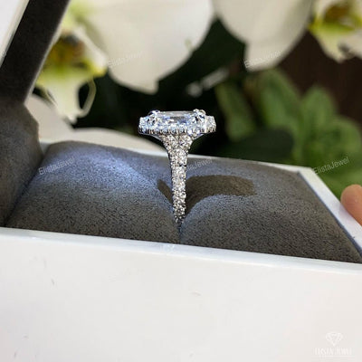 Radiant Cut Halo Accent Engagement Ring