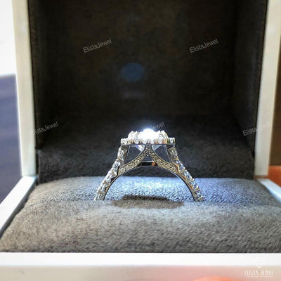 Radiant Cut Halo Accent Engagement Ring