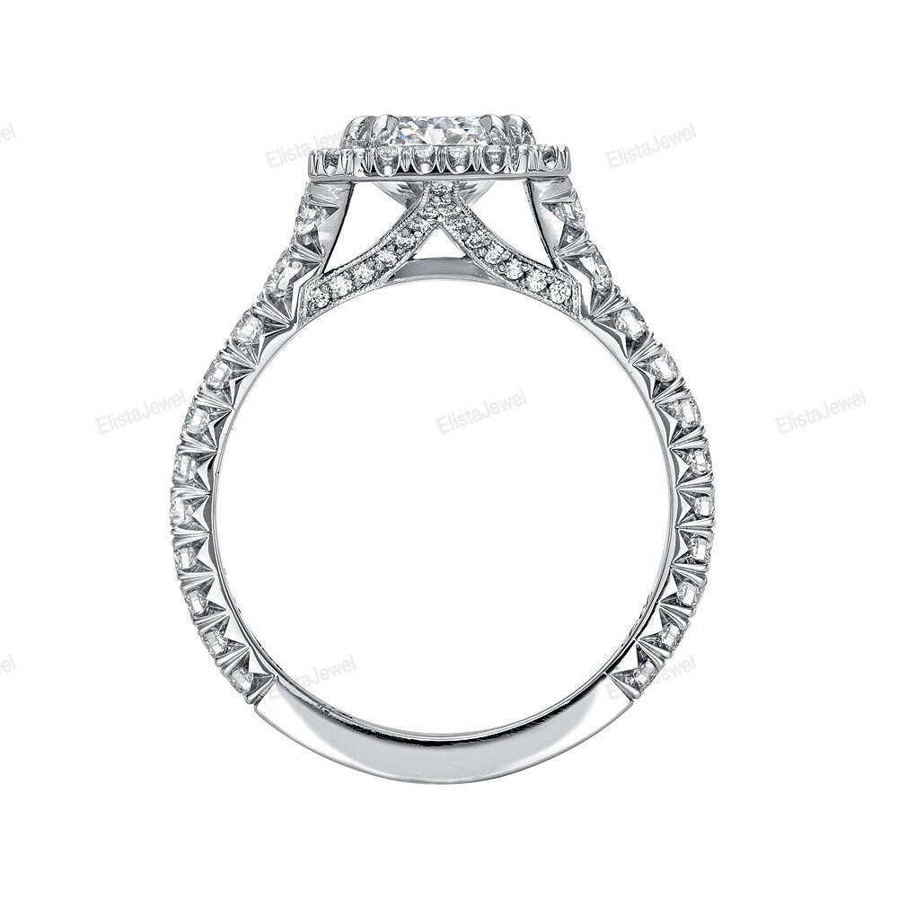 Radiant Cut Halo Accent Engagement Ring