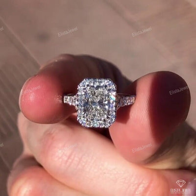 Radiant Cut Halo Accent Engagement Ring