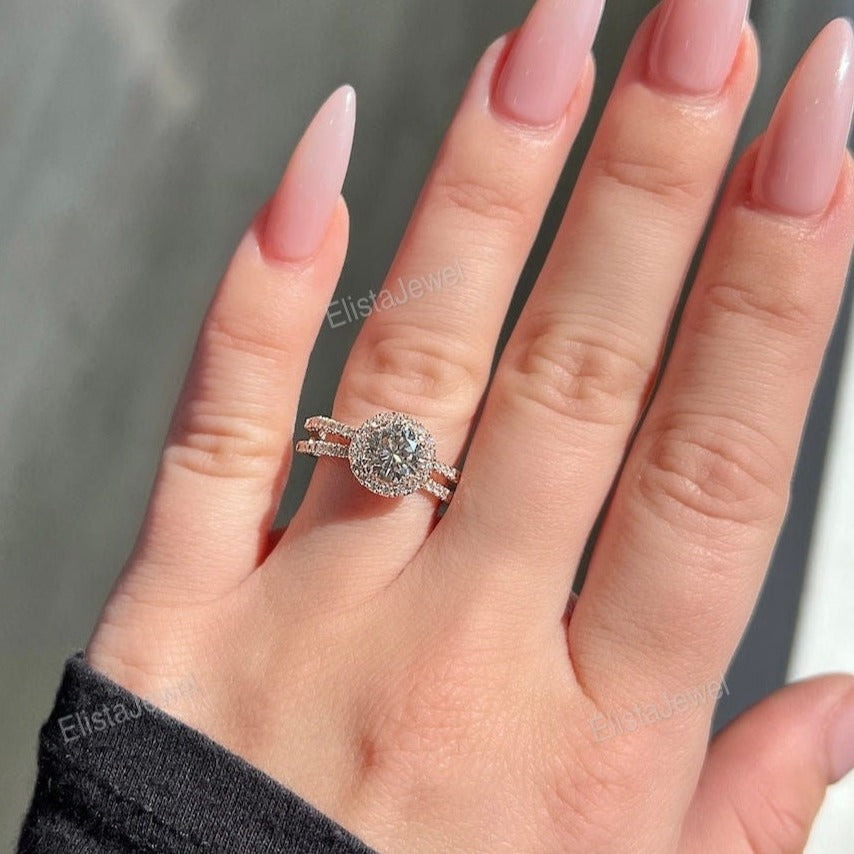 Round Cut Halo Hidden Accent Engagement Ring
