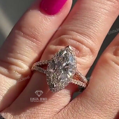 Marquise Cut Halo Engagement Ring