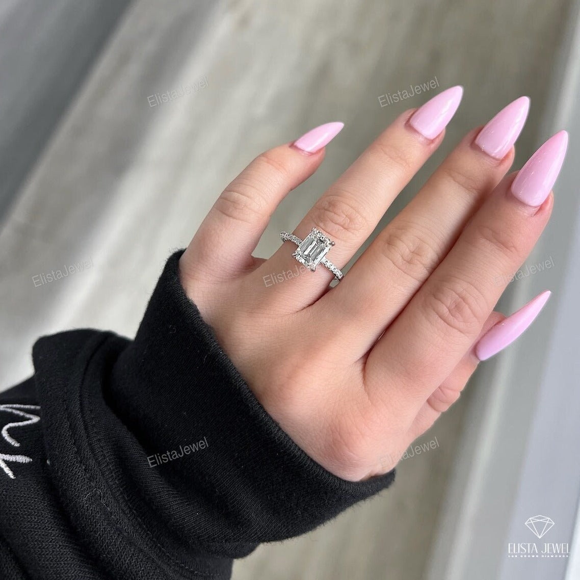 Emerald Cut Hidden Halo Engagement Ring